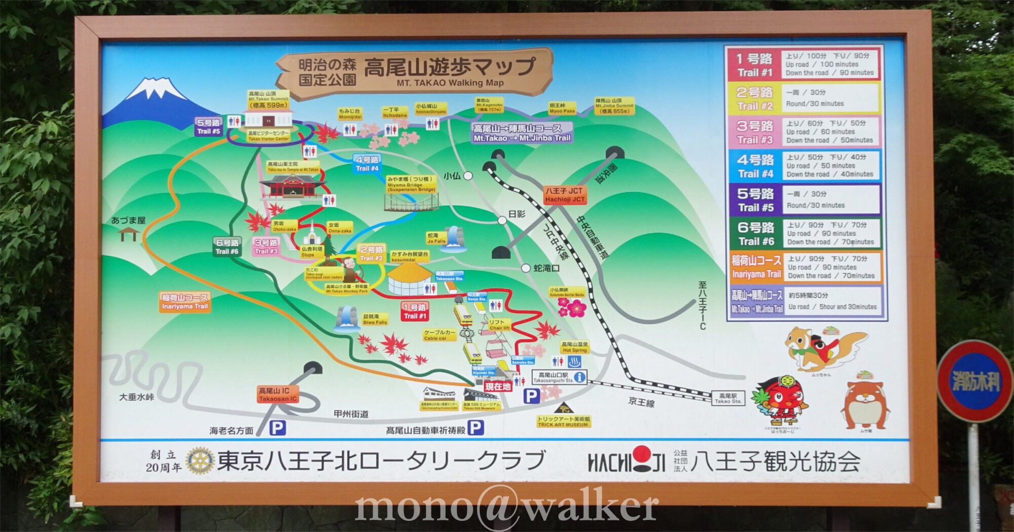 明治の森 国定公園 高尾山 TAKAO 599 MUSEUM ケーブルカー清滝駅 高尾山遊歩道マップ