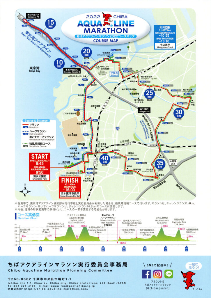 千葉県 ちばアクアラインマラソン2022クリアファイル チーバくん 東京湾アクアライン 海ほたるパーキングエリア チラシ