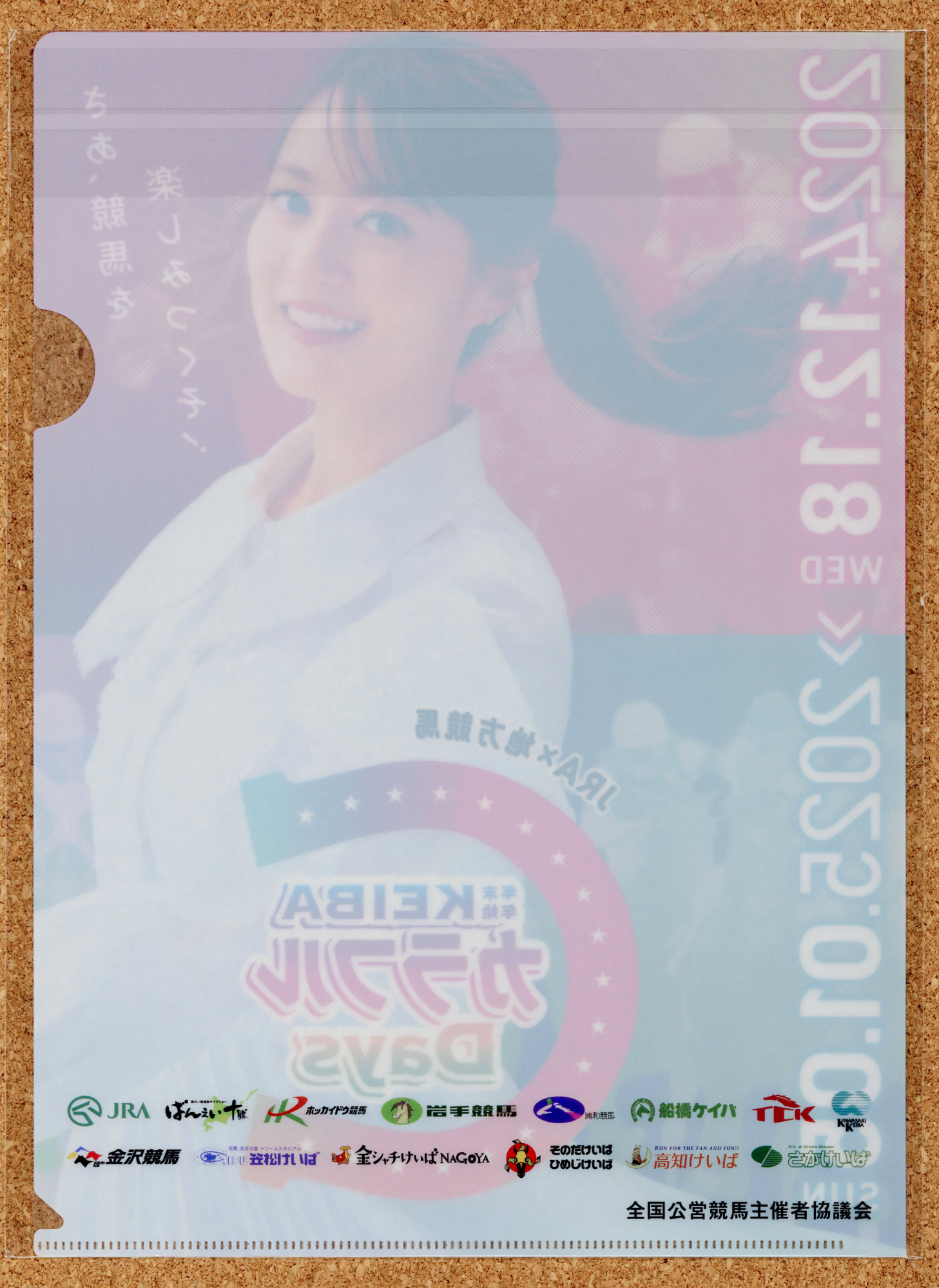 JRA✕地方競馬全国協会のコラボレーション企画のKEIBAカラフルDaysの生田絵梨花さん出演のクリアファイルです。